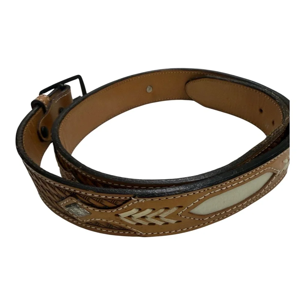 Tex Tan Western CowBasketweave Belt Mens 40 Brown Laced Leather USA Vintage‎